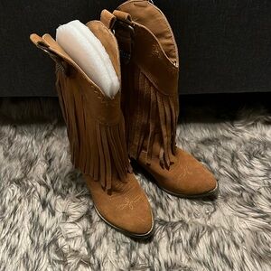WOMEN'S FRINGE LOGAN SADDLE WESTERN BOOTS - POINTED TOE